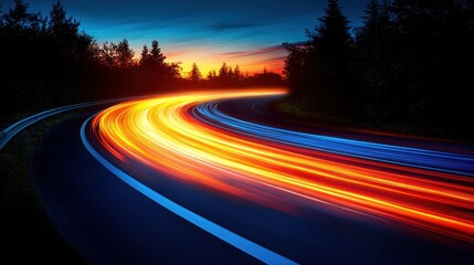 Night Drive: Vibrant Trails of Light on a Winding Road