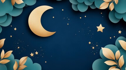 Cosmic Night Sky Birthday Invitation Design with Moon and Stars on Navy Blue Background