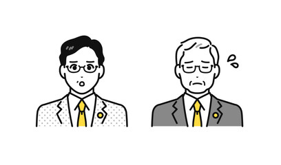 困っている士業のミドル世代・シニア世代の男性のシンプルな人物アイコンセット