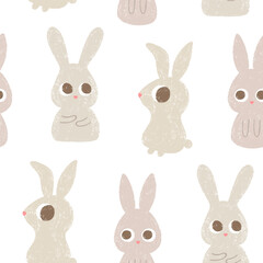 Hand drawn seamless pattern with various crayons bunnies