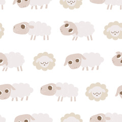 Hand drawn seamless pattern with various painted chalk sheeps