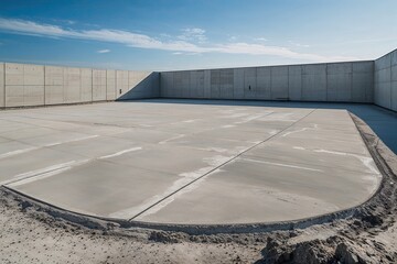 Vast Concrete Foundation Beneath a Clear Blue Sky