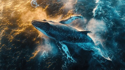 Fototapeta premium Majestic Humpback Whale Breaching at Golden Hour