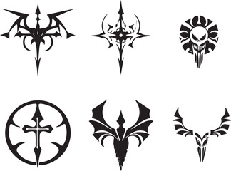 Set of decorative gothic and mystical elements, ornaments, symbols. Hand drawn vector illustration