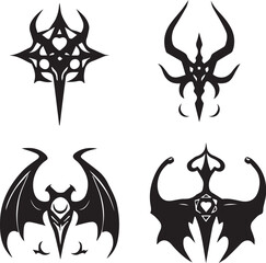 Set of decorative gothic and mystical elements, ornaments, symbols. Hand drawn vector illustration