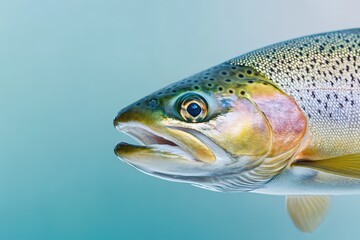 A detailed close up photograph shows a beautiful fish head