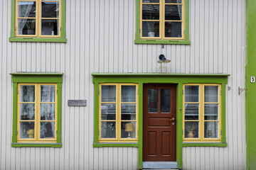 facade of a wooden house in the old town of Stavanger, Norway