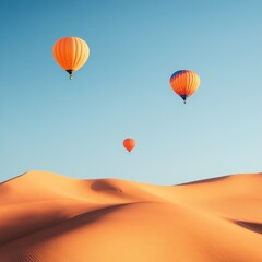 Obraz premium Hot Air Balloons Soaring Over Deserted Dunes Under a Clear Sky
