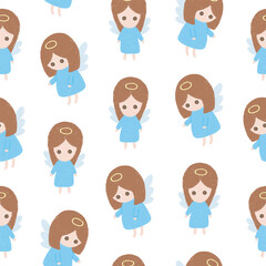 Seamless hand drawn pattern with angels, with chalk texture