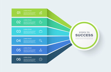 Business Infographics. Diagram with 6 steps, options, sections. Vector template