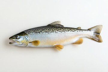 Obraz premium A whole speckled fish lying horizontally on a plain background