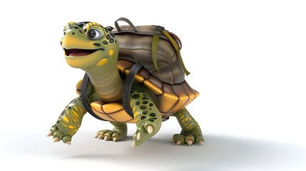 Happy Turtle Traveler Cartoon Character with Backpack Ready for Adventure