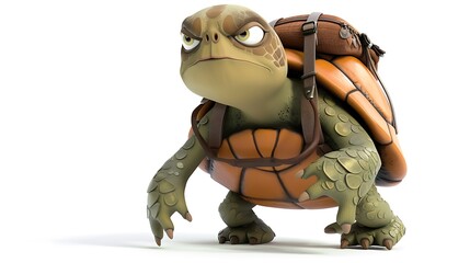 Cartoon Turtle Traveler Carrying a Backpack Ready for Adventure A 3D Rendered Illustration