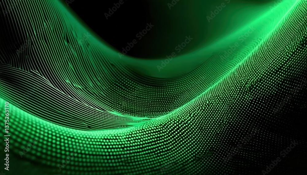 Aufkleber green digital wave with glowing neon particles, abstract futuristic matrix background, fluid motion of illuminated data points

