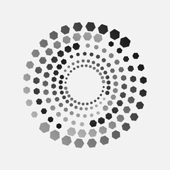 Halftone dotted background circularly distributed. Halftone effect pattern. Border logo icon. Emblem for your design.