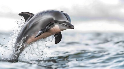 Fototapeta premium Majestic Dolphin Leaps from Ocean Waves Splashing Water High Action Wildlife Photo