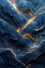 Obraz premium Abstract layered texture of dark marble with golden glowing accents