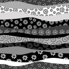 Black and white doodle floral seamless pattern