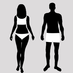 Woman and man silhouettes dressed in underwear or swimsuit