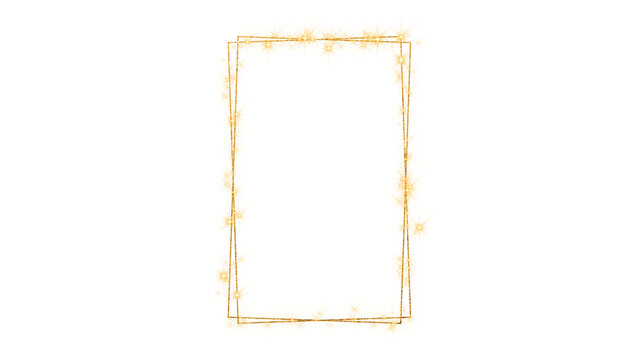 golden border rectangle frame and shiny glitter stars isolated on transparent background ,png sale and cosmetics luxury design element	