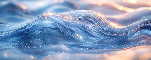 Serene abstract blue waves with glowing highlights at sunset