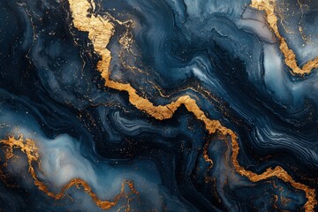 Obraz premium Abstract dark blue marble texture with shimmering gold veins
