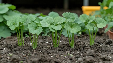 Obraz premium Vibrant Green Seedlings in a Garden Bed