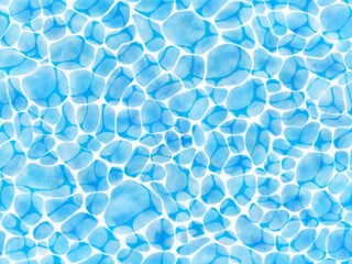 シームレスなブルーグラデーションの水面に水底の影が見える水彩背景