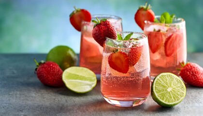 Strawberry Lime Fizz- A sparkling drink made with fresh strawberries, lime juice, and soda water