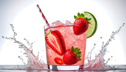 Strawberry Lime Fizz- A sparkling drink made with fresh strawberries, lime juice, and soda water