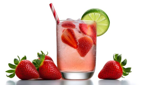 Strawberry Lime Fizz- A sparkling drink made with fresh strawberries, lime juice, and soda water