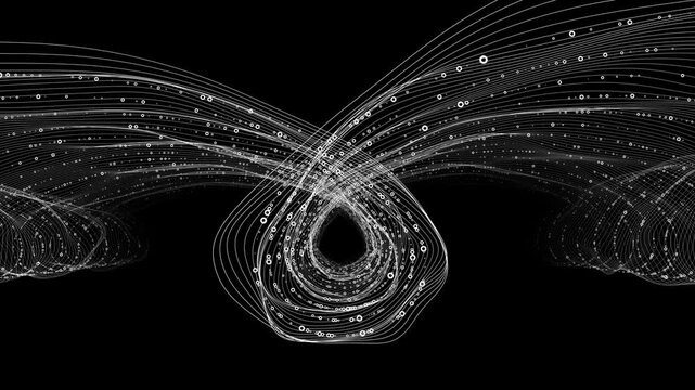 Abstract futuristic flow of swirling spiral lines connecting white dots. Technology concept structure bridge data in abstract design. Transition data and transfer of information.
