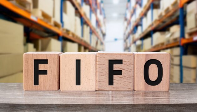 First In, First Out Storage solution showcasing FIFO method with wooden blocks in a warehouse.