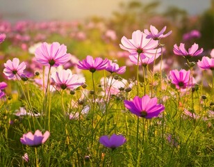 Fototapeta premium Cosmos flowers blooming in garden,pink cosmos flower blooming in the field,Pink Cosmos bipin