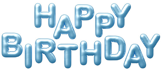 3D画像_風船_HAPPY BIRTHDAY_水色