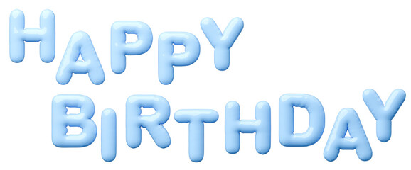 3D画像_風船_HAPPY BIRTHDAY_水色