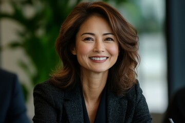 Happy mid aged business woman manager handshaking 