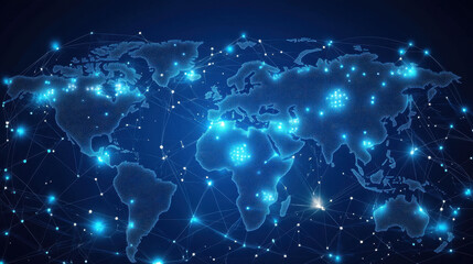 Obraz premium Global Network Connection with Digital World Map and Data Points