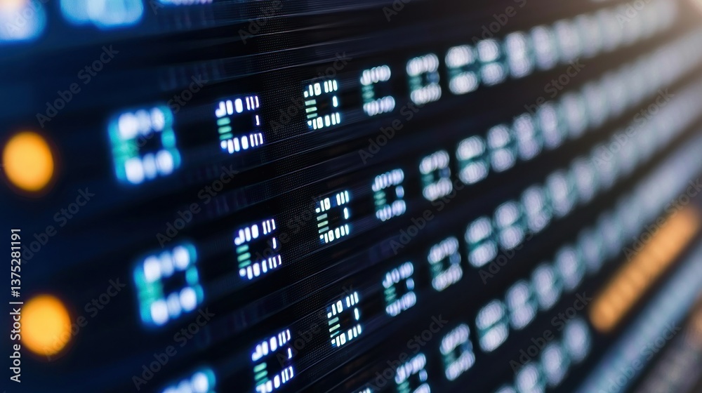 Poster abstract close-up of server racks with illuminated data indicators