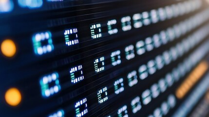Abstract Close-Up of Server Racks with Illuminated Data Indicators