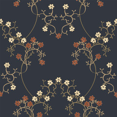 Twisted flowering branches. Floral ornamental pattern.