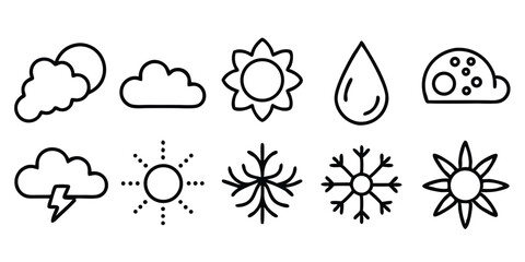 Weather icon set with sun, clouds, rain, and storm symbols