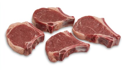 A top-down view of raw veal chops and steaks with space above for text or branding.