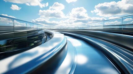 Obraz premium A wide-angle view of a magnetic conveyor belt, offering plenty of space for copy or logos in the sky above.