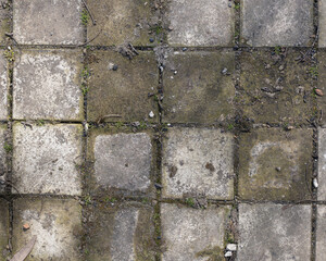 Background of destroyed concrete path, gray concrete, concrete texture, close-up. Natural photo. Old concrete slab
