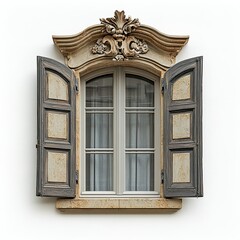 Front view of a French-style window isolated on a white background