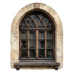 Fototapeta premium Front view of a historic-style window isolated on a white background
