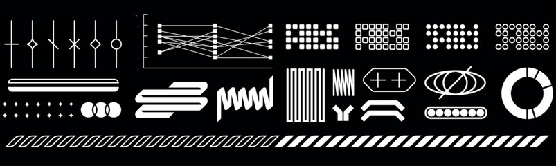 Neo-Tech Geometric Shapes & Icons – Arrows, Circles, Squares, Barcode, Earth