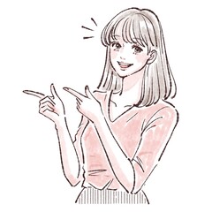 指をさす、説明する、注目、女性・女の子のイラスト素材