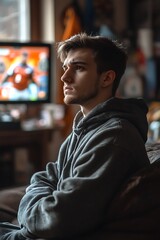 Fototapeta premium Teenager watching TV in living room
